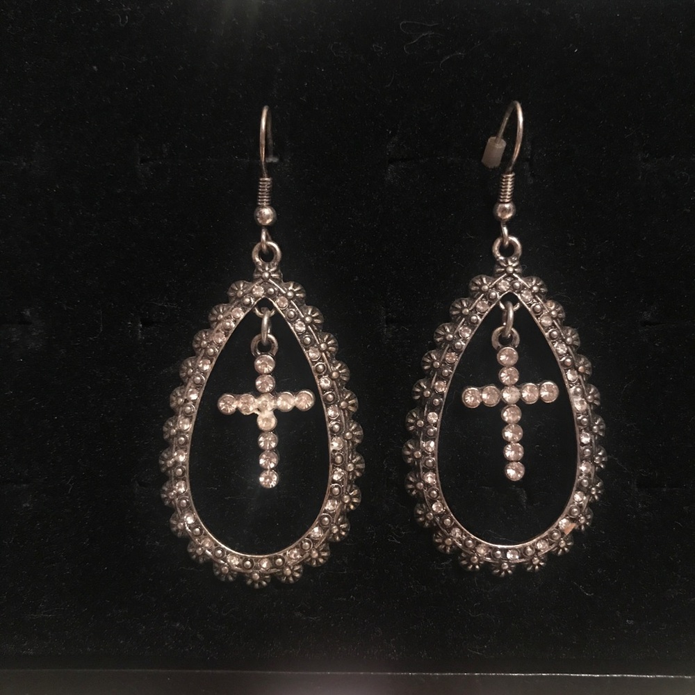 Earrings Cross with rhinestones Silver Plated